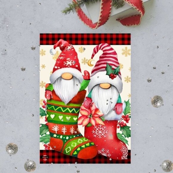 Christmas Garden Gnome Flag Holiday Stockings Vertical 12.5 in X 18 in Colorful - Picture 4 of 15